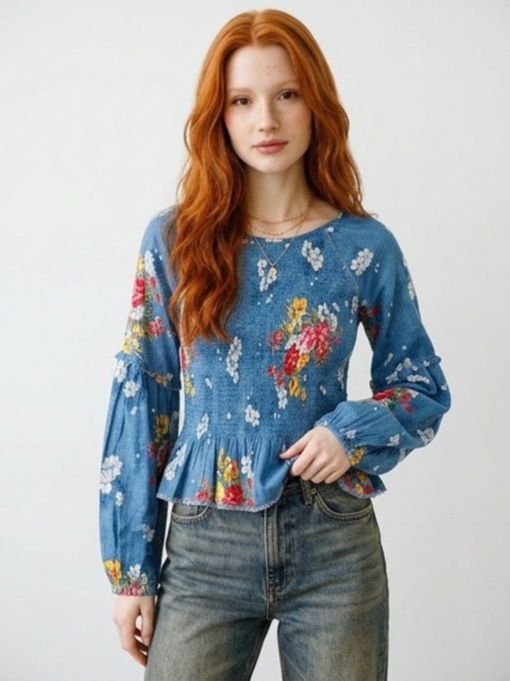 LoveShackFancy Blue Floral Blouse